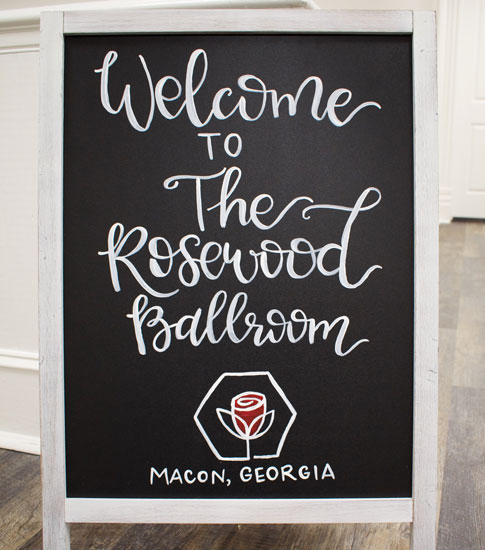 decorative chalkboard sign for The Rosewood Ballroom