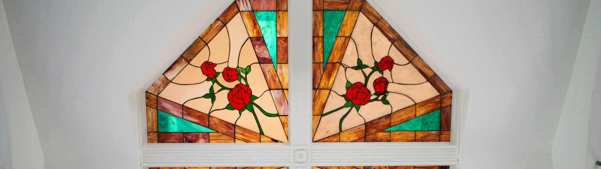 stained glass artwork in the ceiling of The Rosewood Ballroom
